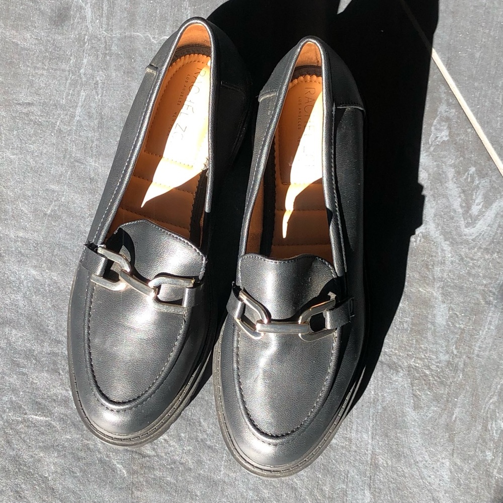 Rachel Zoe Black Loafers With Gold Hardware 7.5